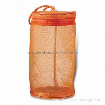 Mesh Cosmetic Bag in Cylinder Design with Zipper on Top, OEM Orders Welcomed